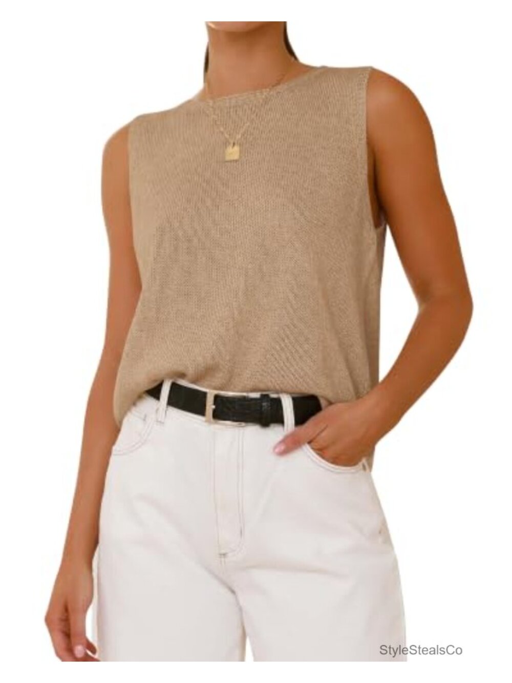 Sleeveless Sweater Vest Crewneck Ribbed Knit Tank Top Women Business Casual